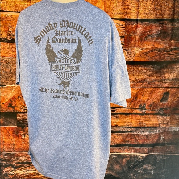 Harley-Davidson Blue Tee with Red Motorcycle Graphic - Picture 8 of 12